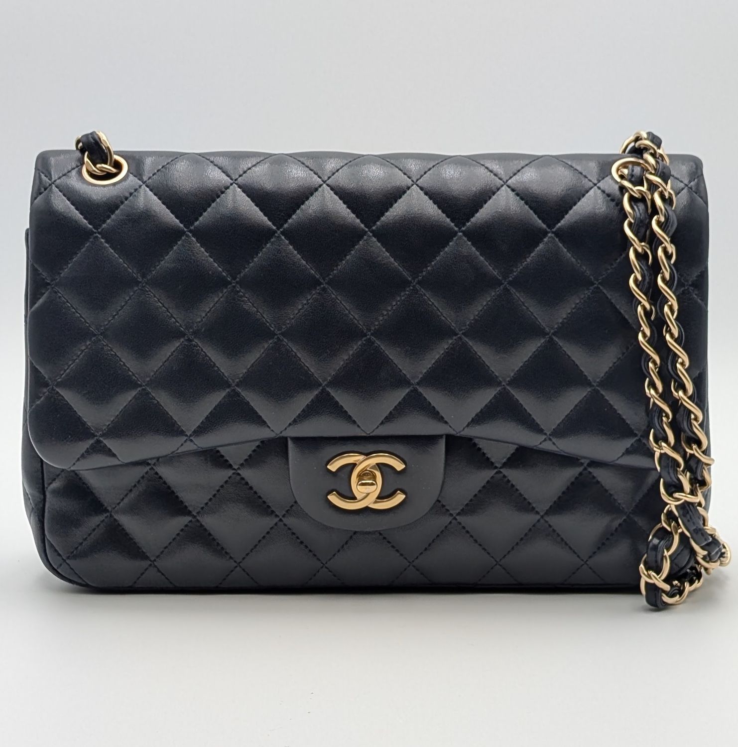 Chanel Jumbo Double Flap Quilted Navy Blue Handbag