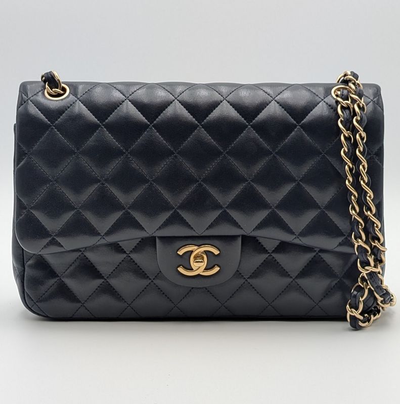 Chanel Jumbo Double Flap Quilted Navy Blue Handbag