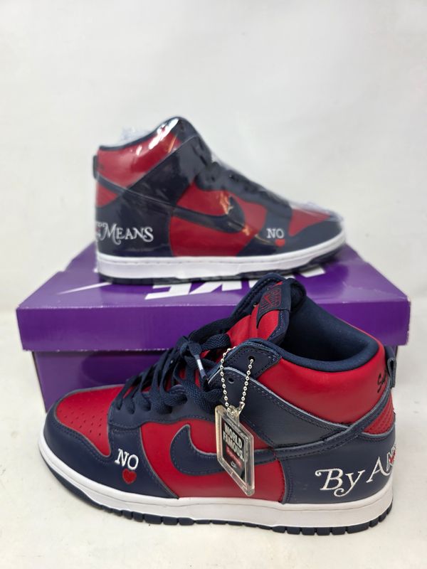 Supreme x Nike Dunk High SB 'By Any Means - Red Navy' OG QS Size 7 Sneakers