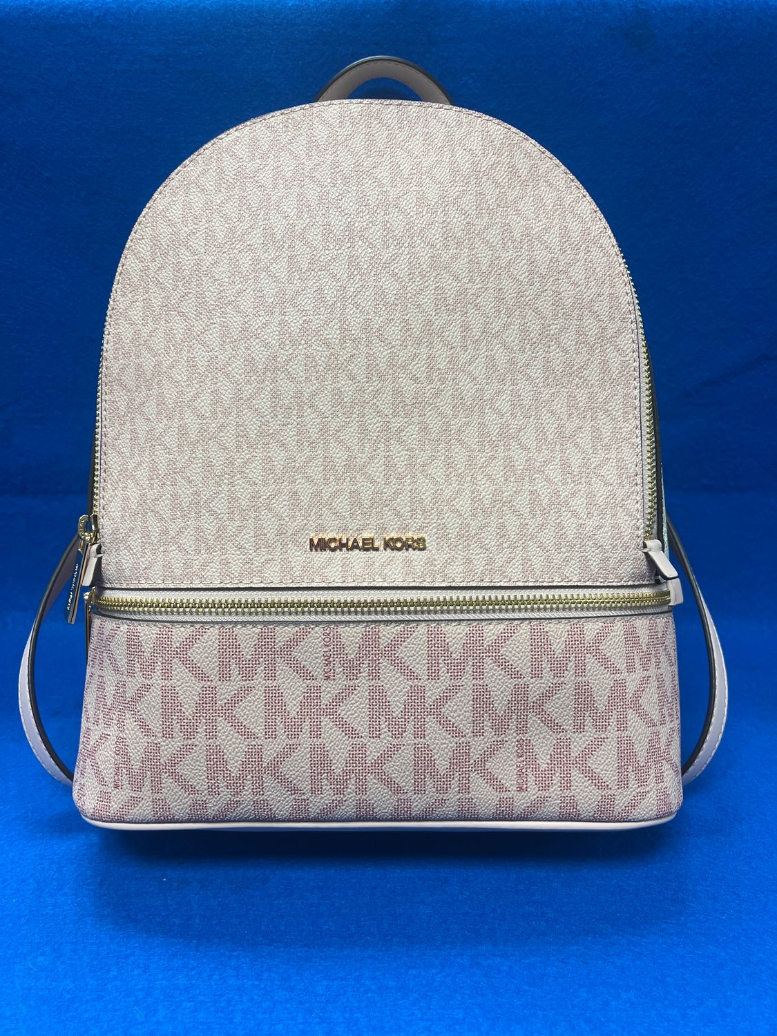 Michael Kors Rhea Medium Zip Color-Block Signature Logo Backpack Michael Kors Rhea Medium Zip Color-Block Signature Logo Backpack