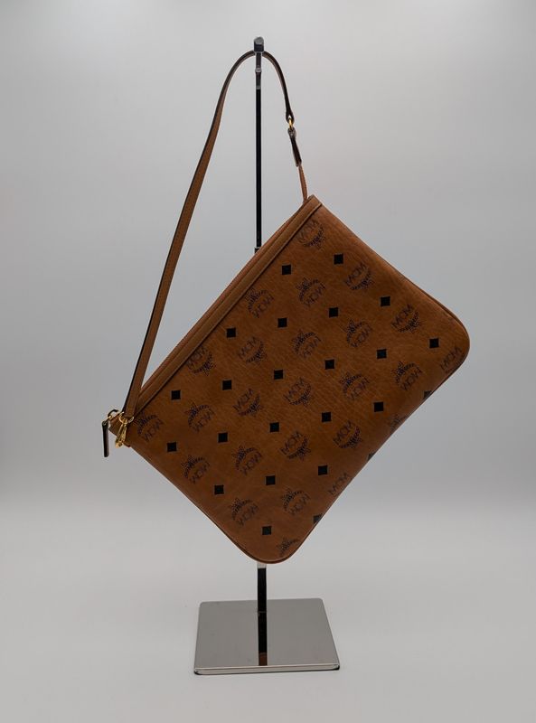 MCM Visetos Cognac Liz Shopper Pouch