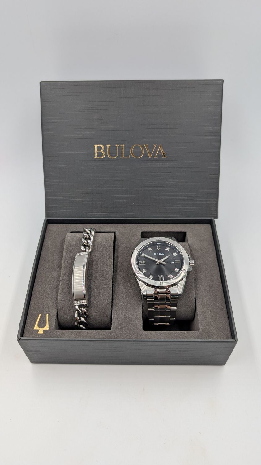 Bulova Men's Crystal Watch & Bracelet Set 96K106