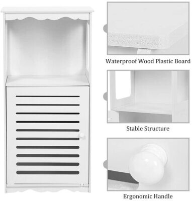 Small Bathroom Cabinet with 1 Open Compartment 1 Door Corner Cabinet Wood Plastic Panel Bathroom Furniture for Small Bathrooms 39.5 x 28 x 80 cm White