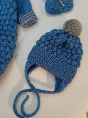 blue Baby  jumper set hand knitted knit hoodie beanie footie