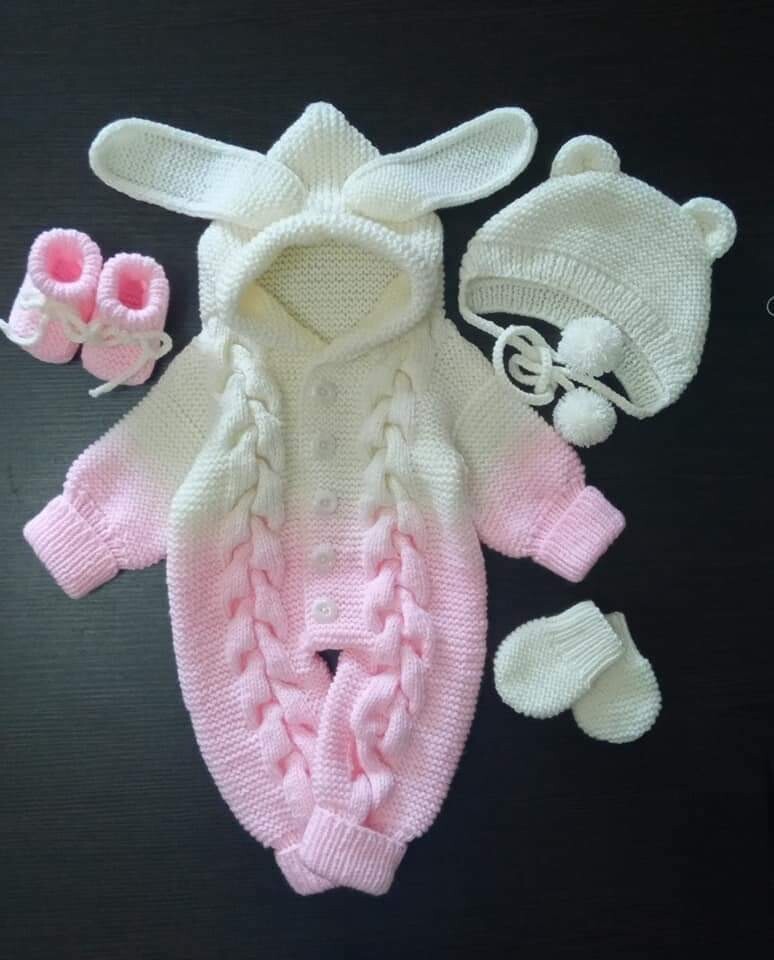 Baby Rabbit  jumper set hand knitted hoodie beanie gloves bootie