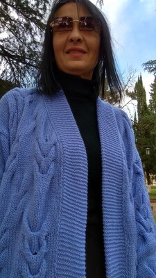 blue women hand knitted knit wool cardigan sweater jacket