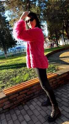 Pink angora  women hand knitted knit wool cardigan