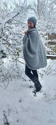 Silver women hand knit wool cardigan sweater jacket
