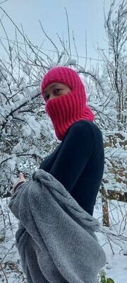 Pink hand knit knitted wool balaclava face mask winter hat handmade full face mask