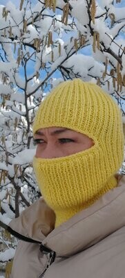 Pink hand knit knitted wool balaclava face mask winter hat handmade full face mask