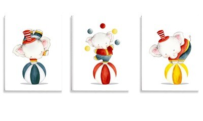 Circus Elephants Set of 3 canvases