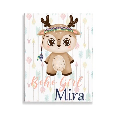 Boho Girl Deer Canvas