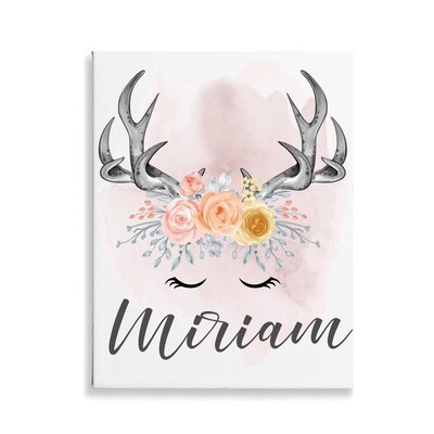 Girl Deer Horn Flower Canvas