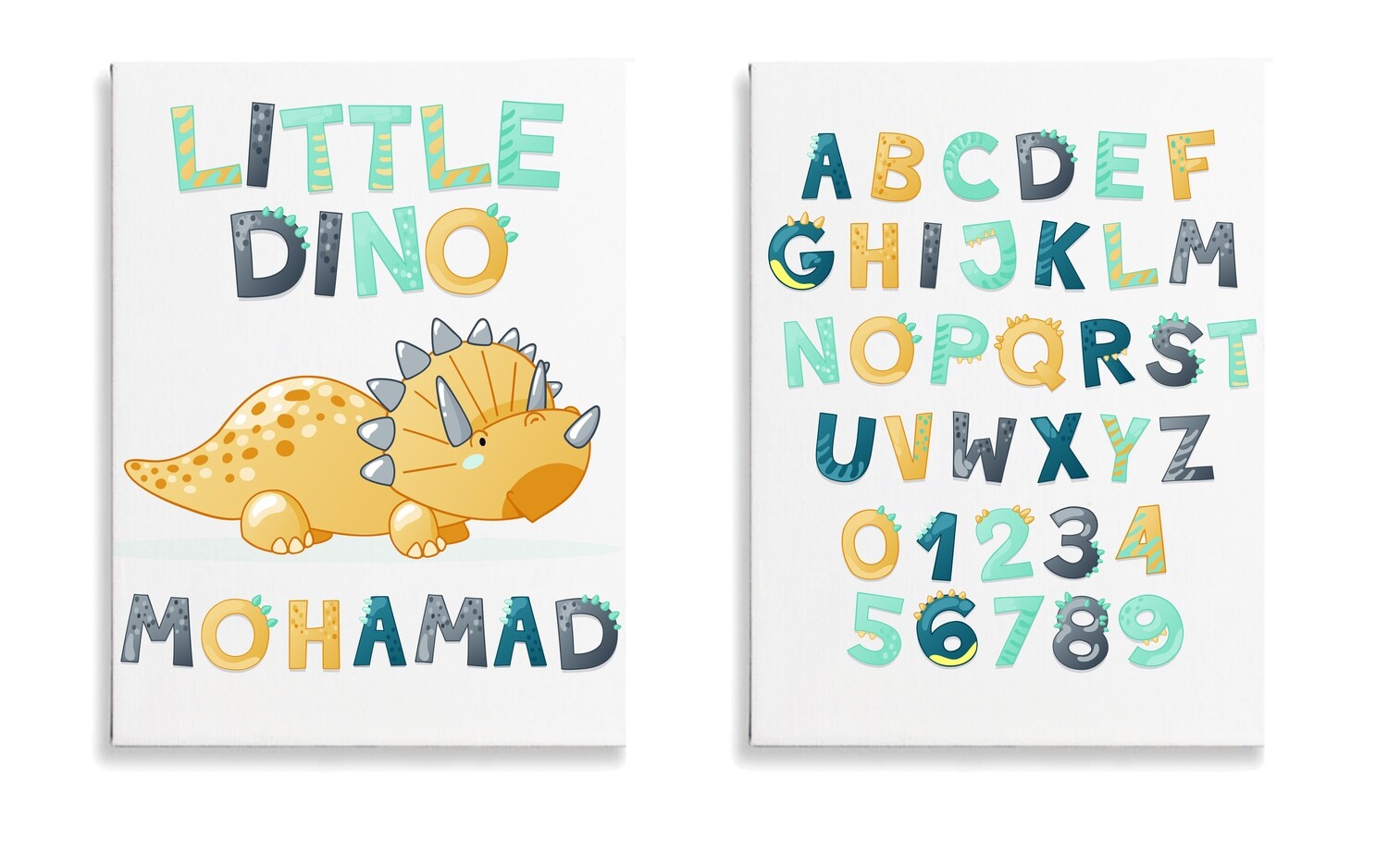Dino Alphabet Canvas Set of 2-Blue