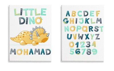 Dino Alphabet Canvas Set of 2-Blue Dino Alphabet Canvas Set of 2-Blue