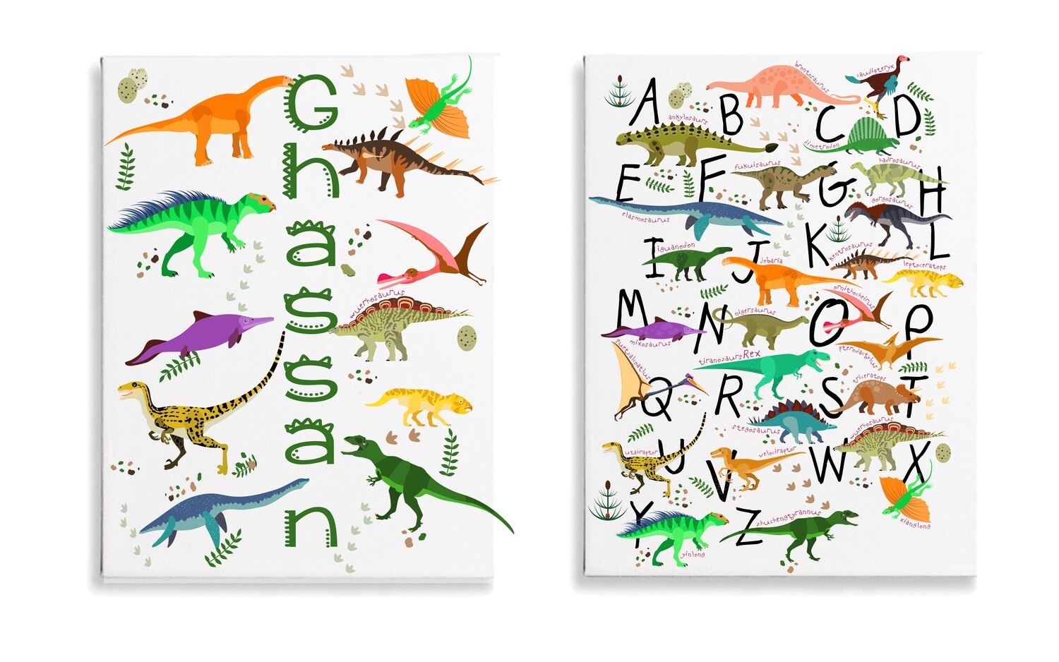 Dino Names  Alphabet Canvas Set of 2
