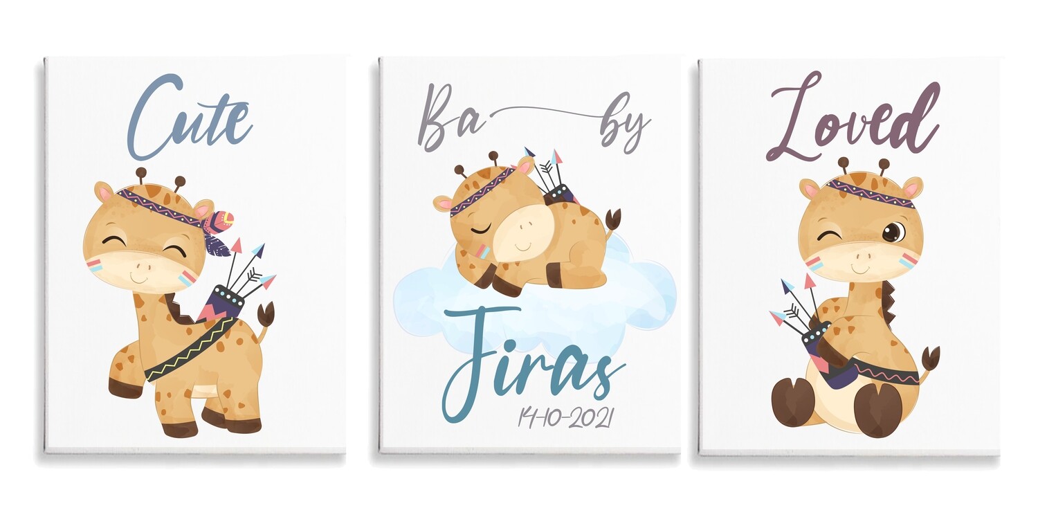 Baby Giraffe Set of 3 Canvases