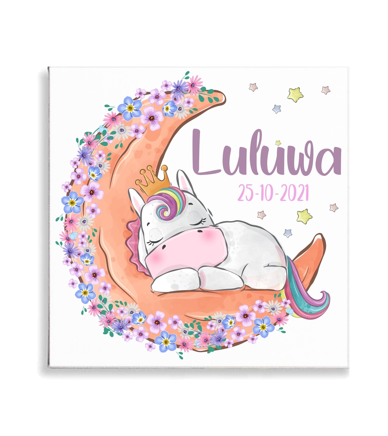 Sleeping Baby Unicorn on Moon Canvas