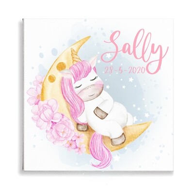 Pink Sleepy Baby Unicorn on Moon Canvas Pink Sleepy Baby Unicorn on Moon Canvas