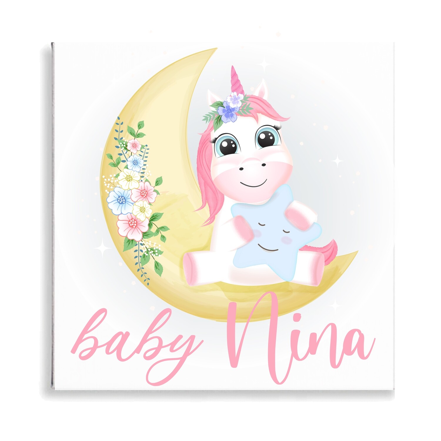Cute Unicorn on Moon Canvas