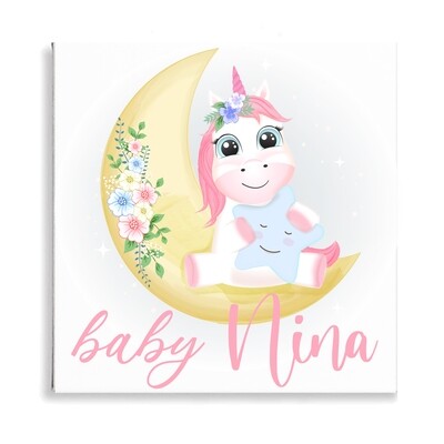 Cute Unicorn on Moon Canvas