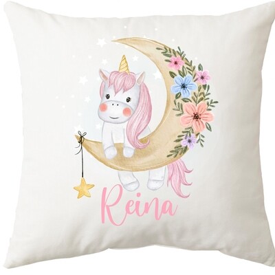 Unicorn on Floral Moon Cushion