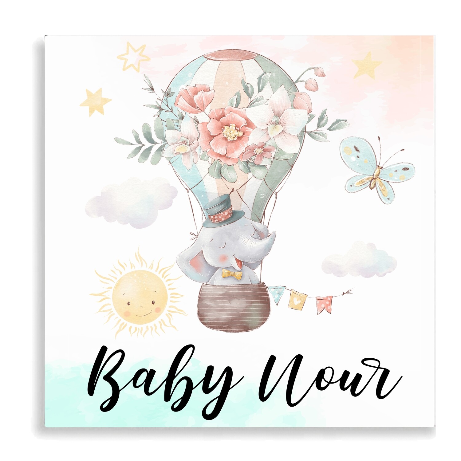 Elephant Floral Air Balloon Canvas