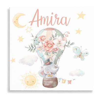 Elephant Floral Air Balloon Canvas