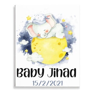 Elephant on Moon Canvas