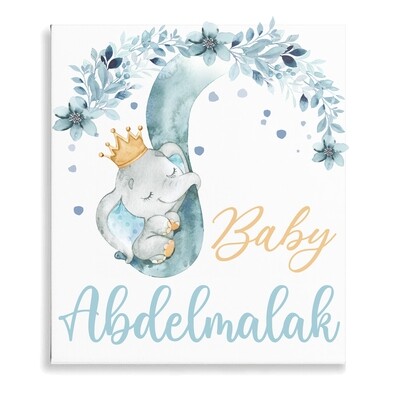 Elephant Baby Blue Floral Canvas