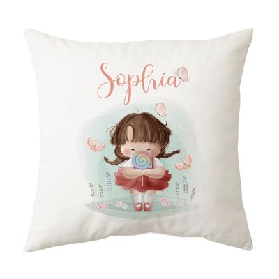 Cute girl with lollipop Cushion