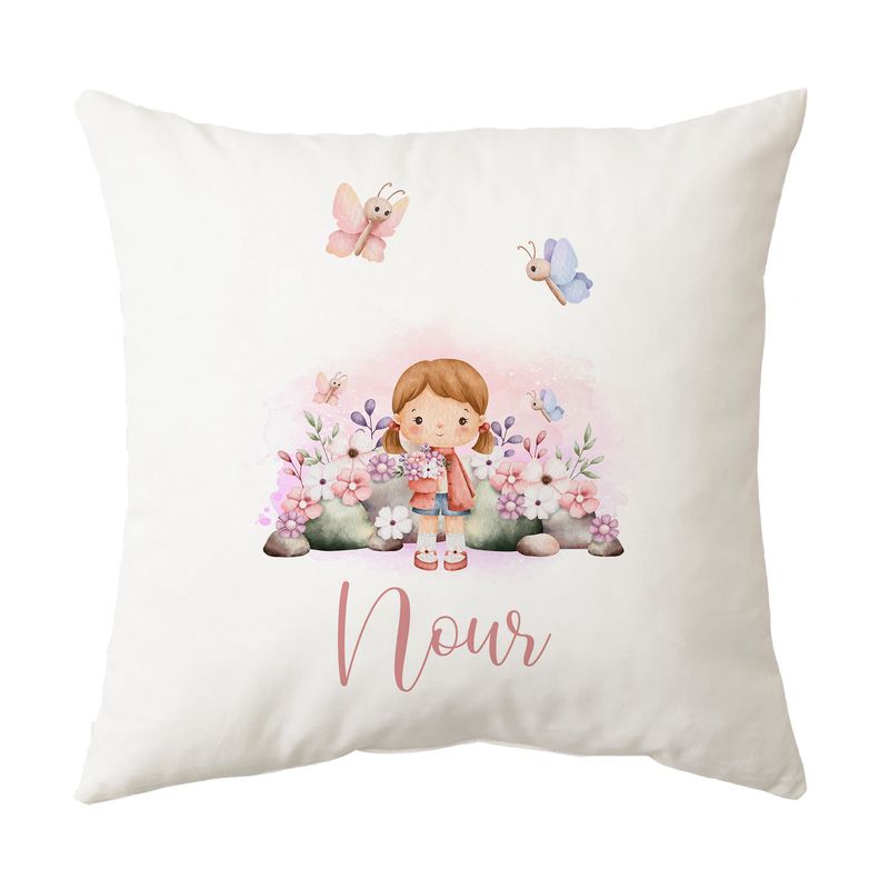 Cute girl in Flower Garden Cushion