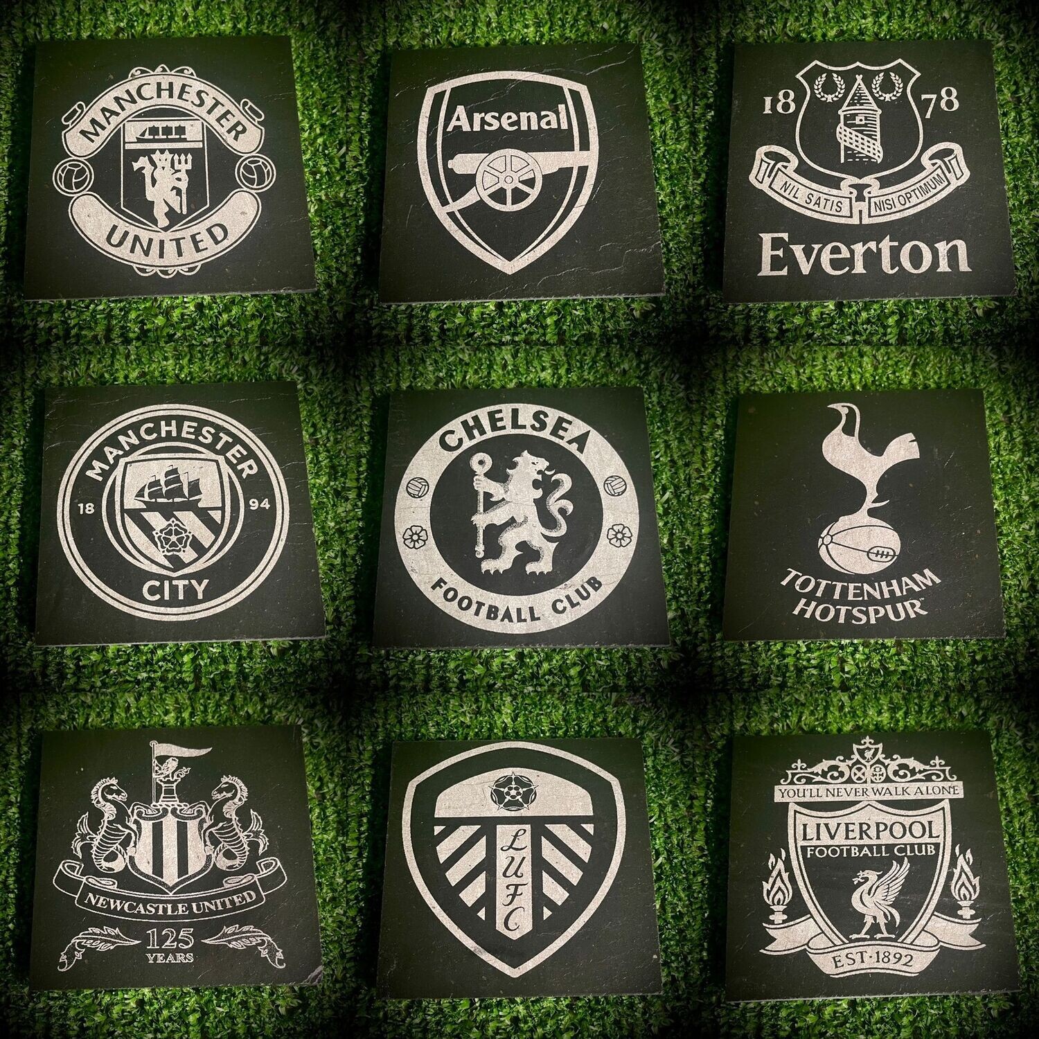 FOOTBALL Laser Engraved Natural Slate Drinks Coasters approx 9x9cm Free p&p