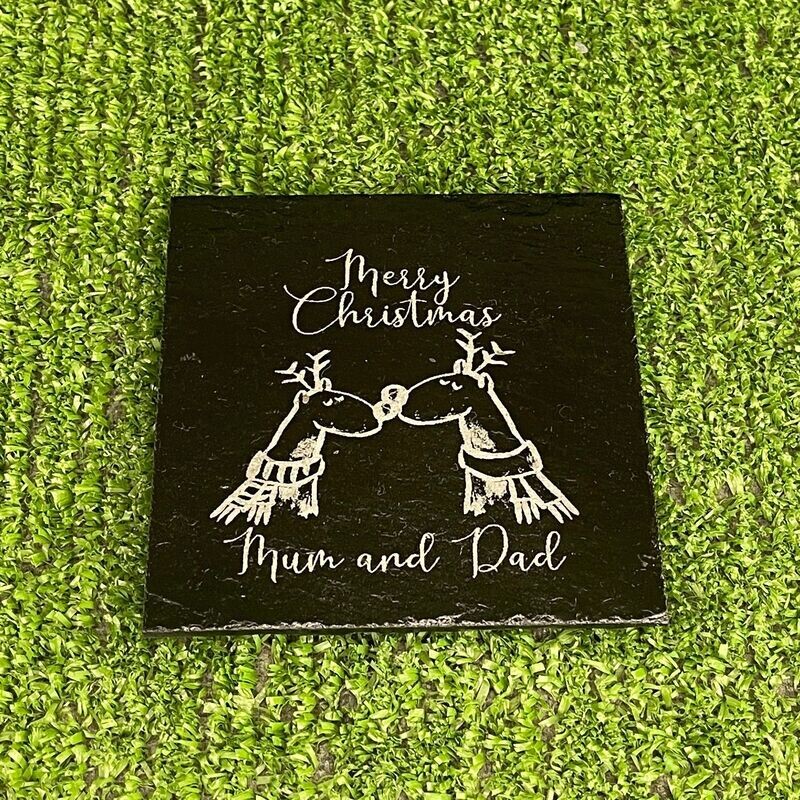 Mum & Dad Slate Christmas Coaster Gift