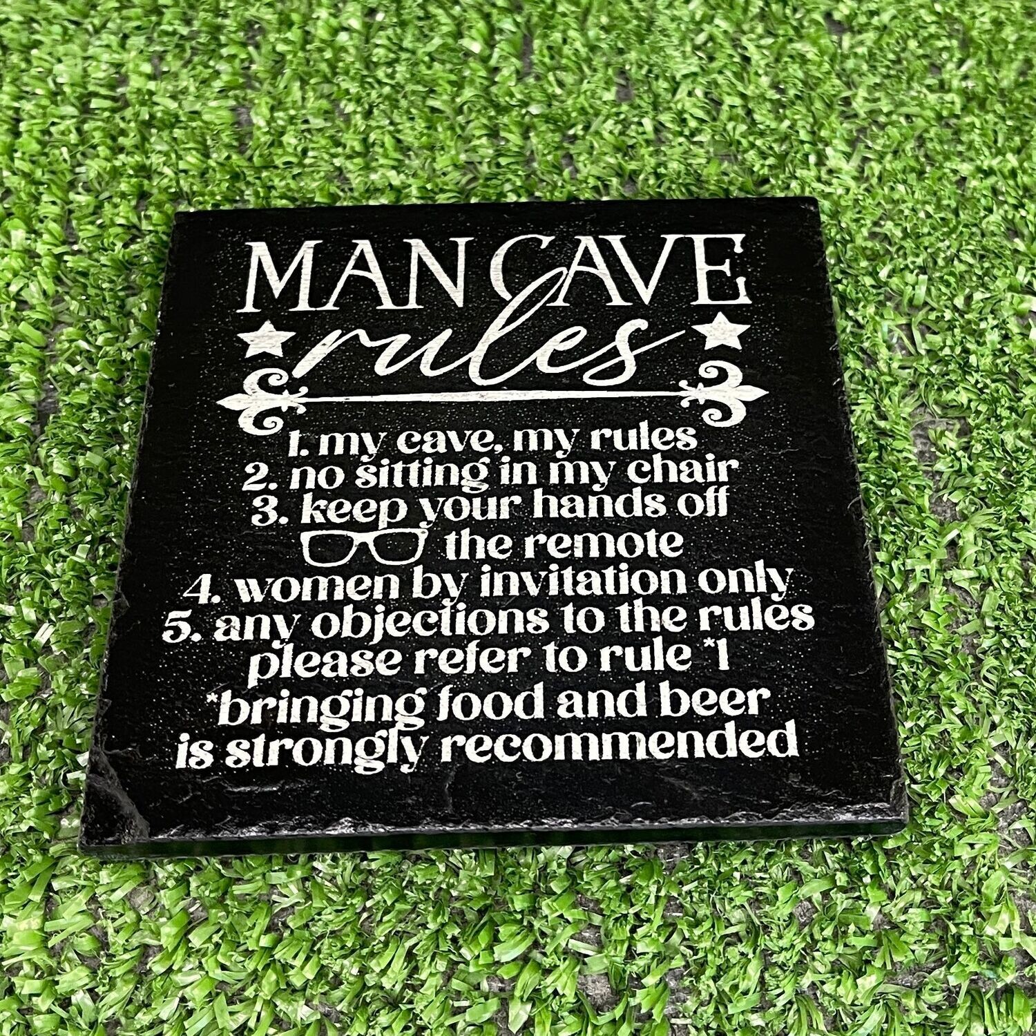 Man Cave Rules Slate Coaster