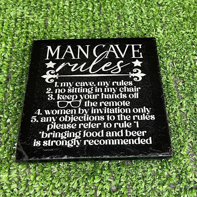 Man Cave Rules Slate Coaster