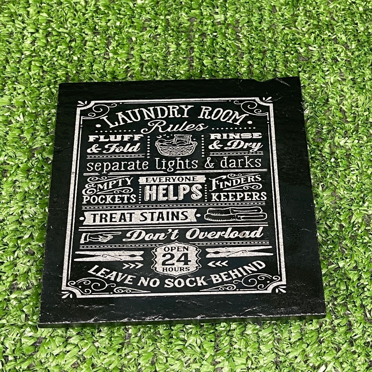 Laundry Rules Slate Coaster