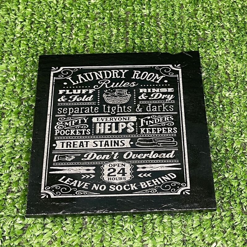Laundry Rules Slate Coaster