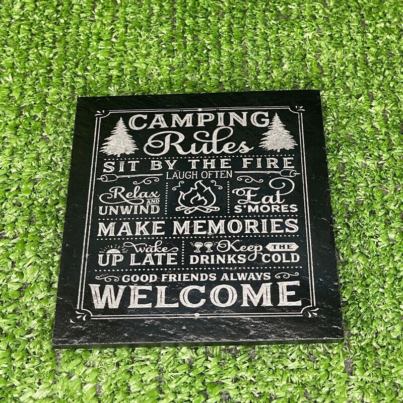 Camping Rules Slate Coaster