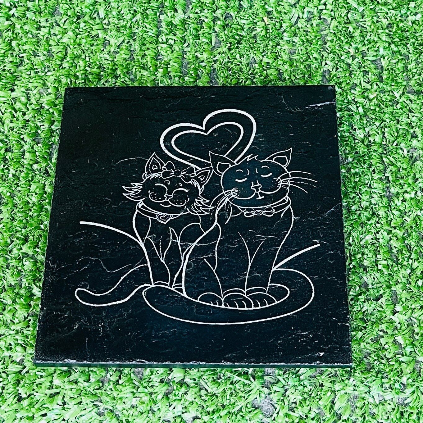 2 Cats Love Heart Slate Coaster