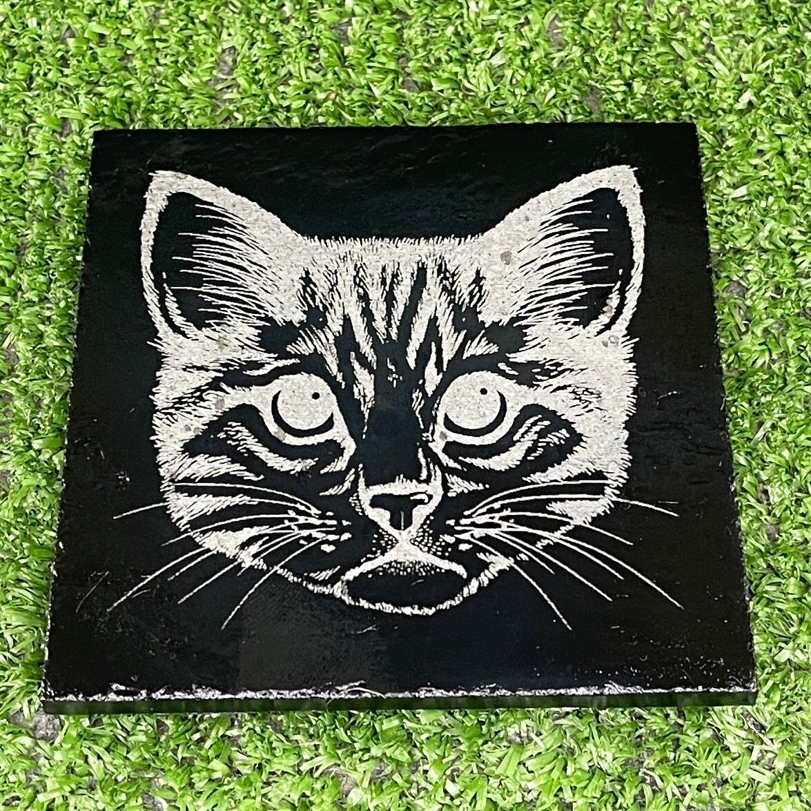 Cat Head Portrait Slate Coaster