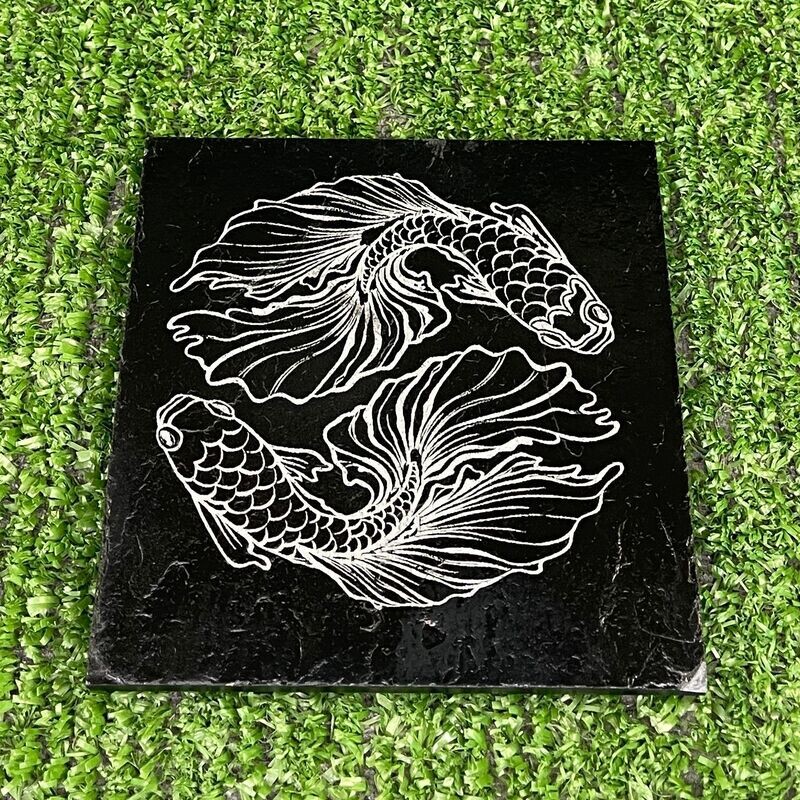 2 Hi-Fin Koi Fish Slate coaster