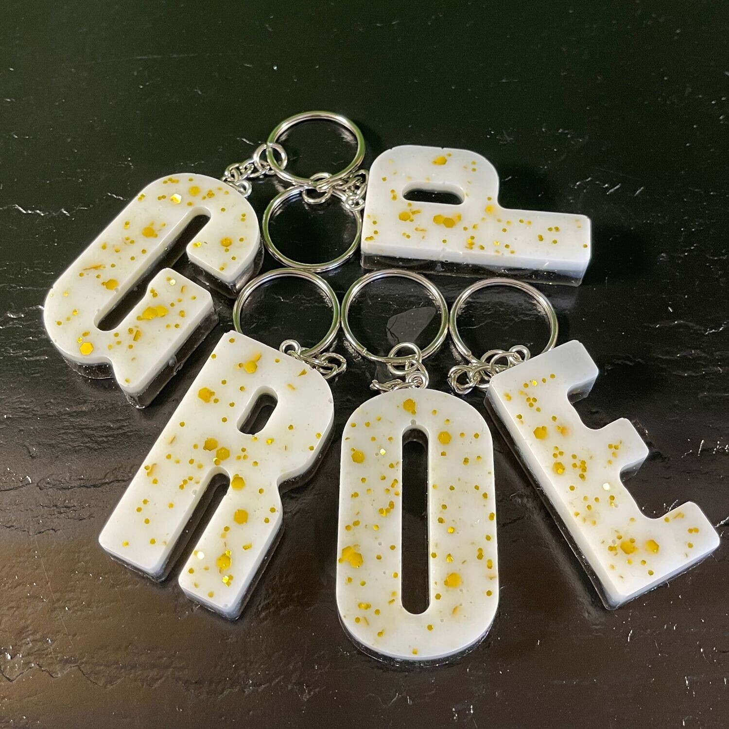 Letter Keyrings White and Gold