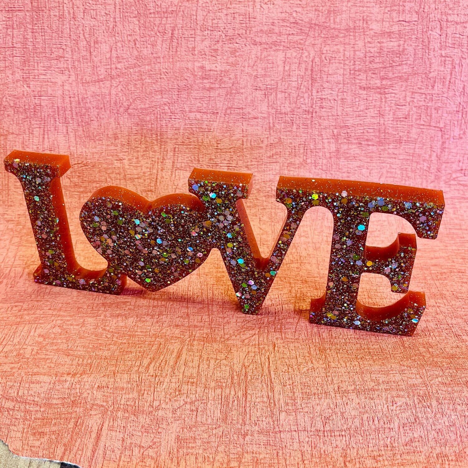 LOVE - Red/Silver Glitter Resin Sign