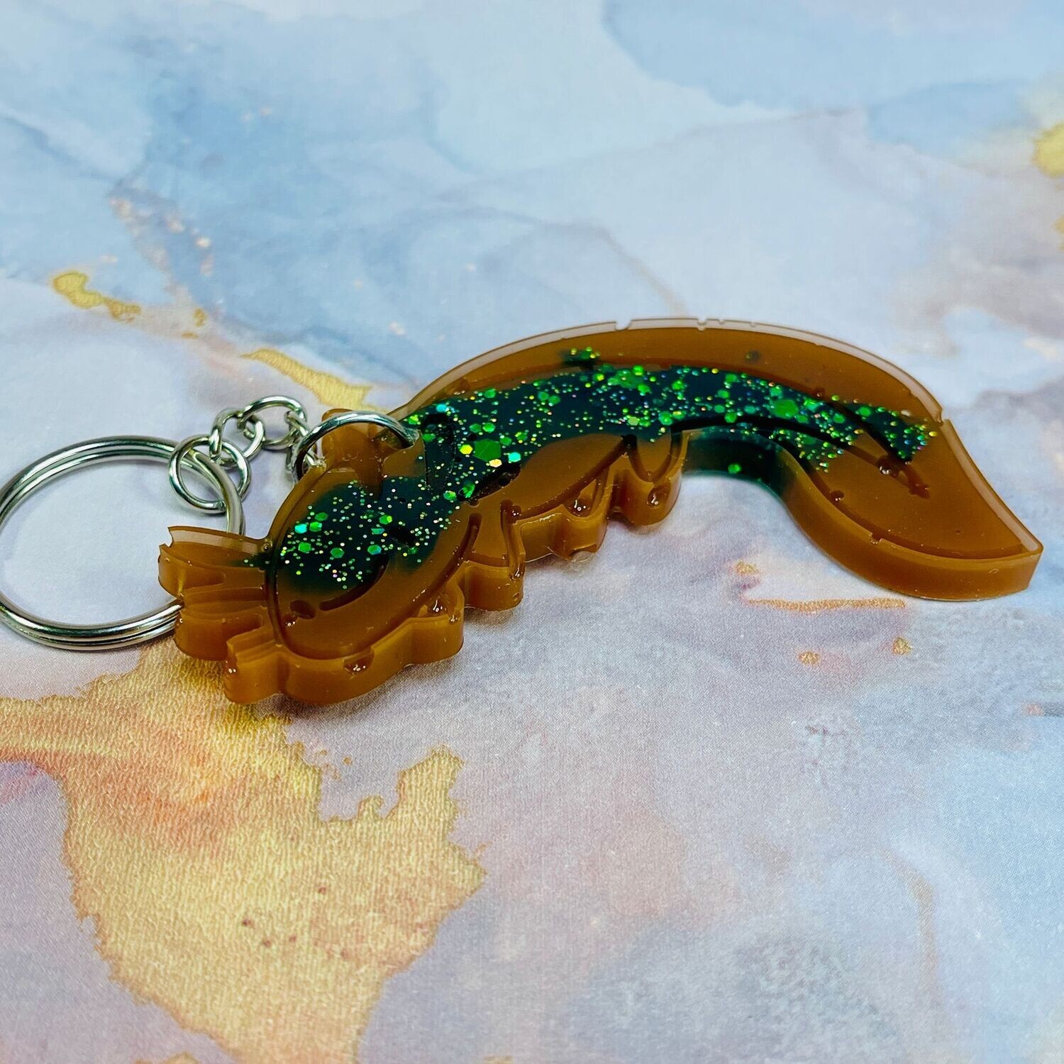 Axolotl Brown/Sparkling Green Keyring