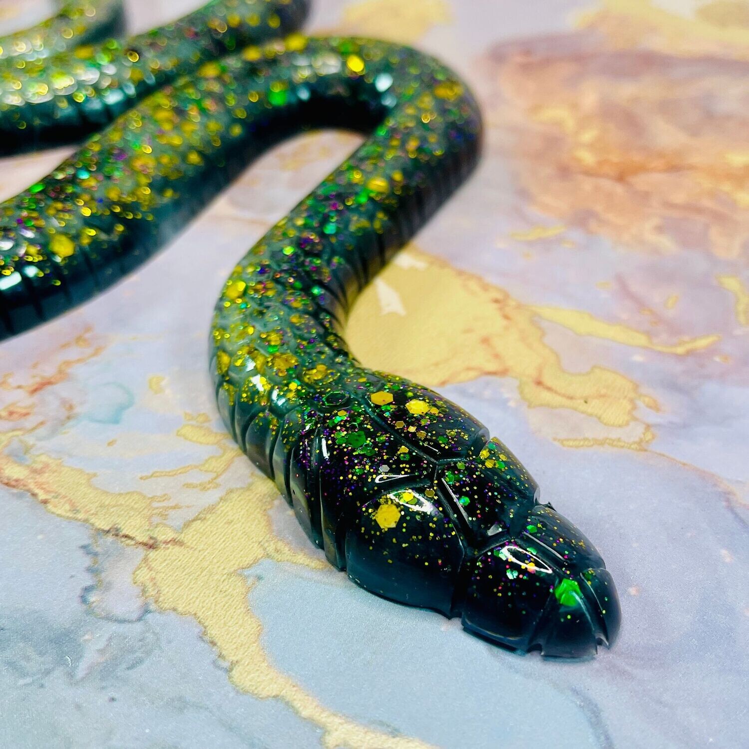 Snake Reptile Black Sparkling Multi Model