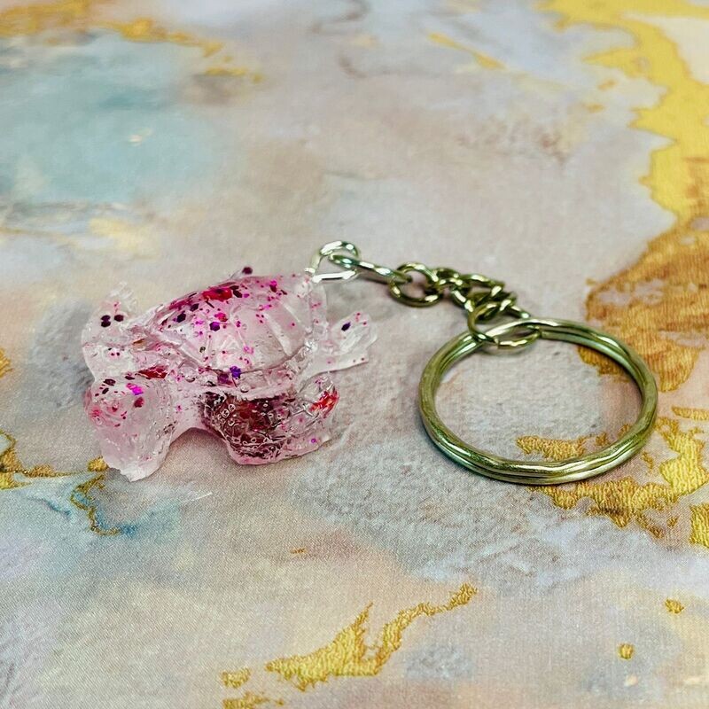 Turtle Clear / Pink Sparkling Keyring