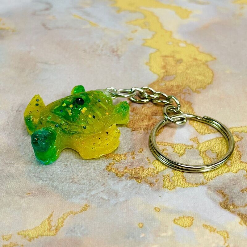 Turtle Clear & Green Sparkles Keyring