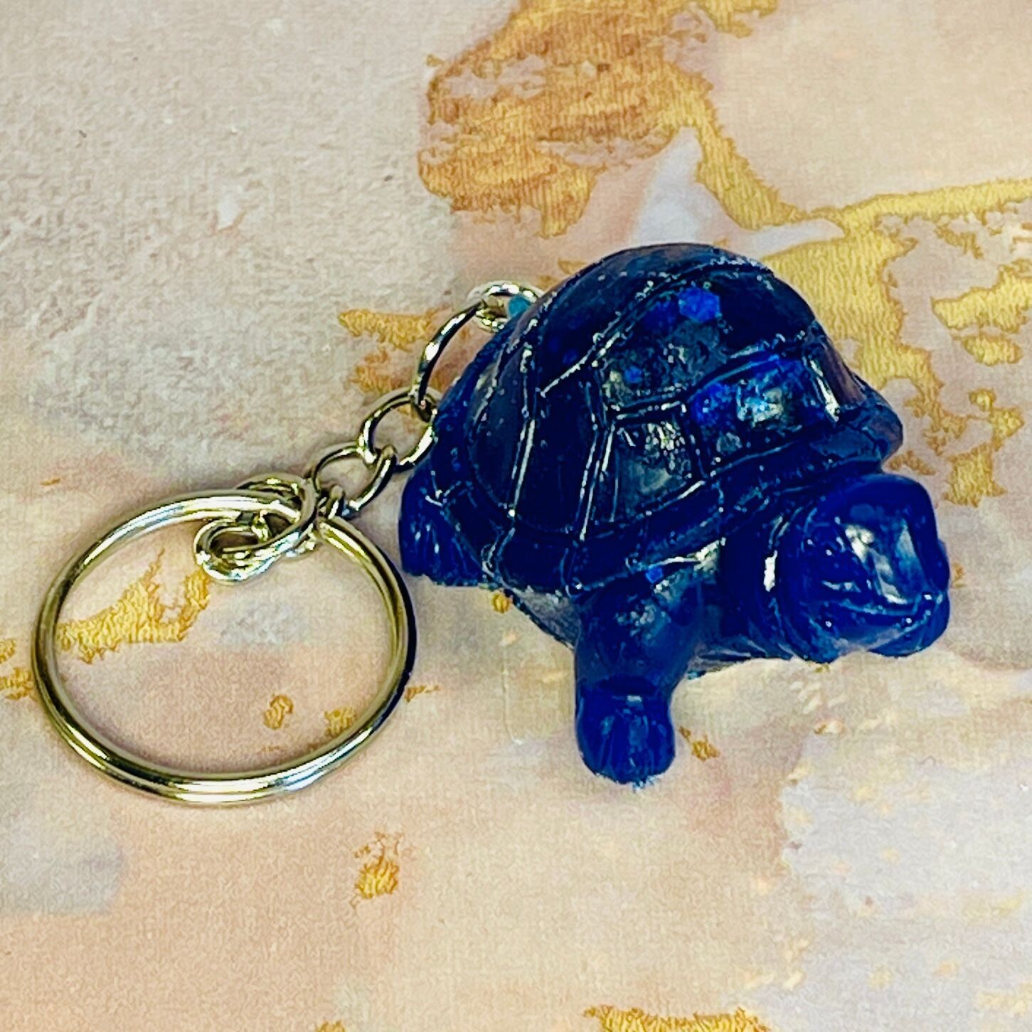 Tortoise Dark Blue Resin Keyring