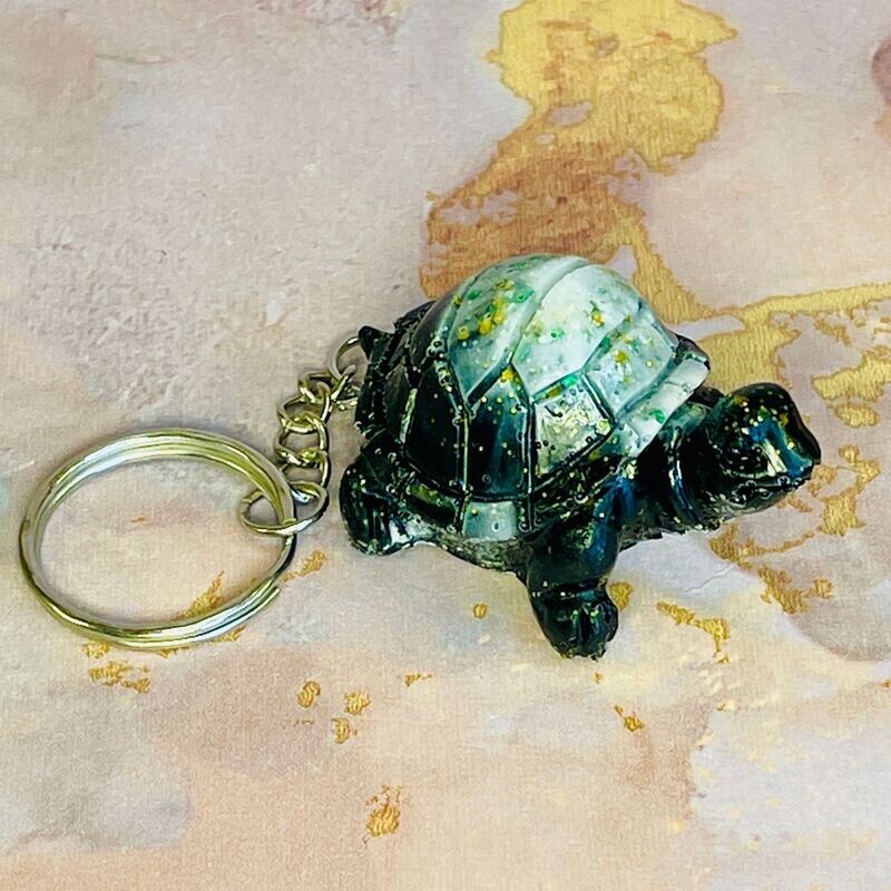 Tortoise Black/Green/White Keyring Gift
